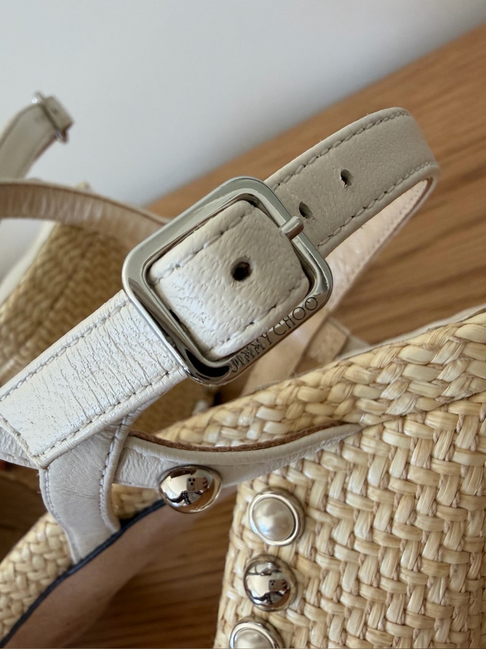 Jimmy Choo Raffia and Leather Aadra Sandals - Picture 7 of 9
